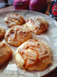 Apple Cookies with Brown Butter Frosting and Caramel Drizzle