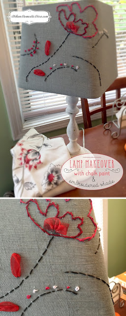 CRAFTING: Old Lamp Makeover with Chalk Paint and Embroidered Lamp Shade (how-to video)
