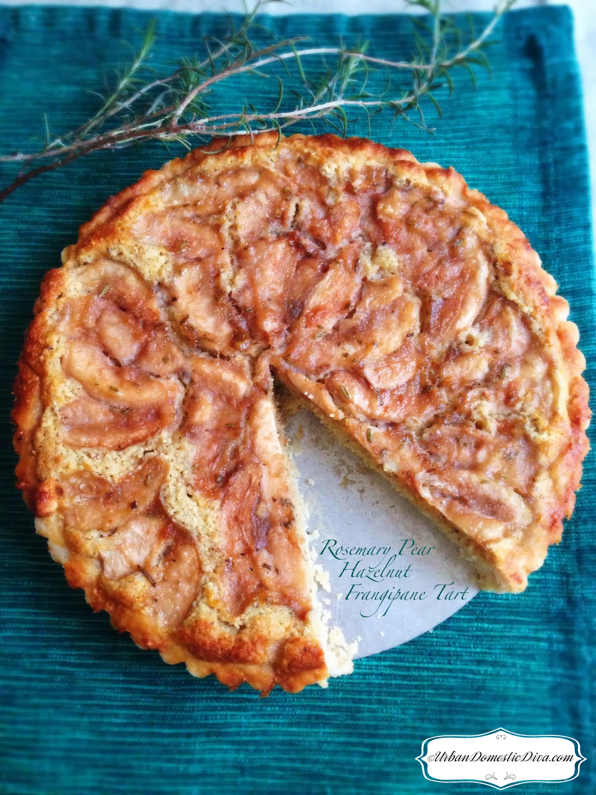 rosemary pear hazelnut frangipane tart